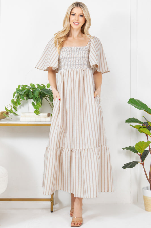 Stripe With Metallic Effect Print Maxi Dress