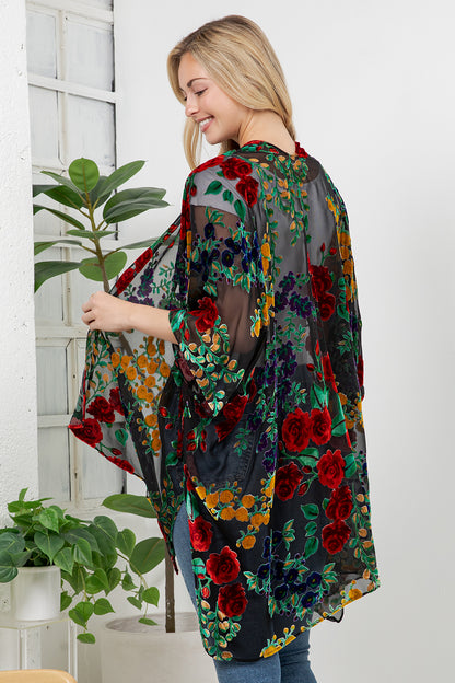 Vintage Floral Burnout Velvet Kimono