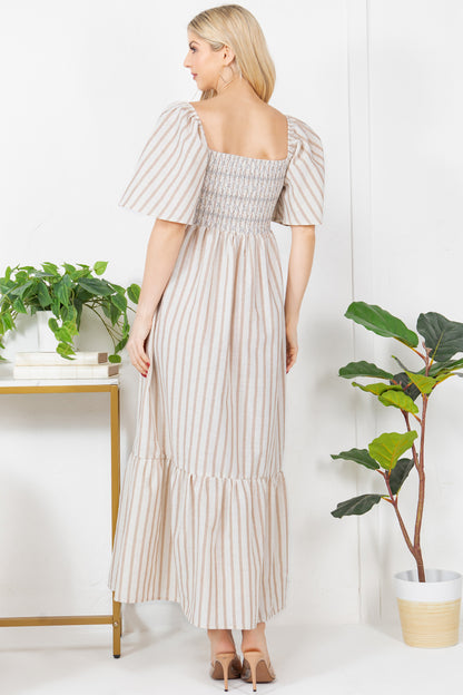 Stripe With Metallic Effect Print Maxi Dress