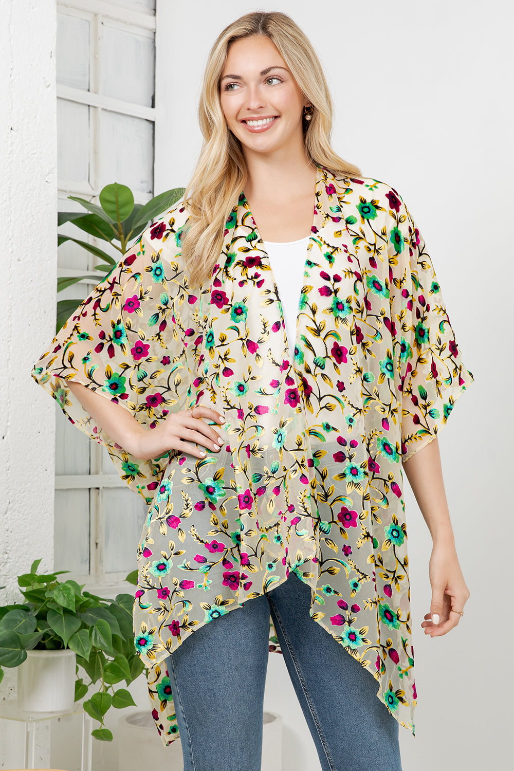 Vintage Floral Velvet Kimono