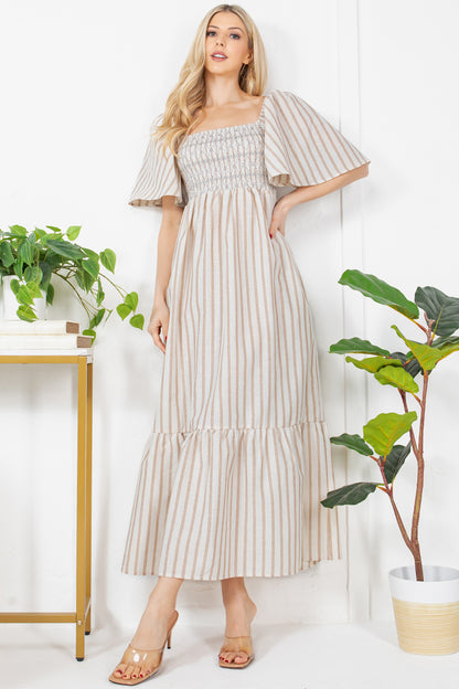 Stripe With Metallic Effect Print Maxi Dress