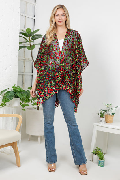 Cherry Burnout Velvet Kimono