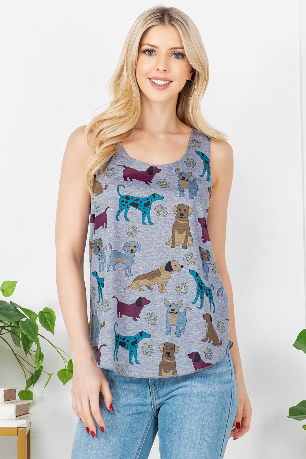 Colorful Dog Print Graphic Tanktop