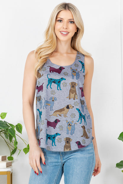 Colorful Dog Print Graphic Tanktop