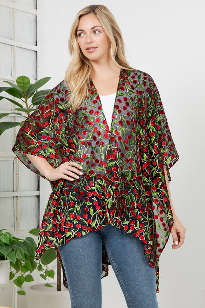 Cherry Burnout Velvet Kimono