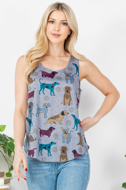 Colorful Dog Print Graphic Tanktop