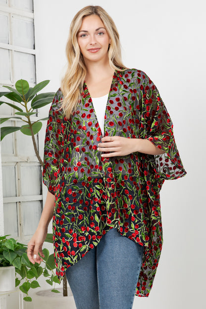 Cherry Burnout Velvet Kimono