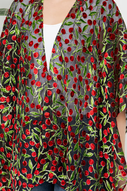 Cherry Burnout Velvet Kimono