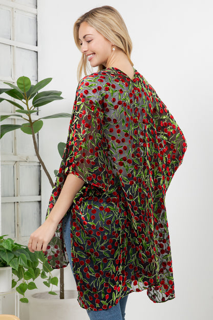 Cherry Burnout Velvet Kimono