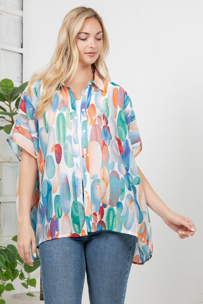 Colorful Water Paint Print Loose Shirt
