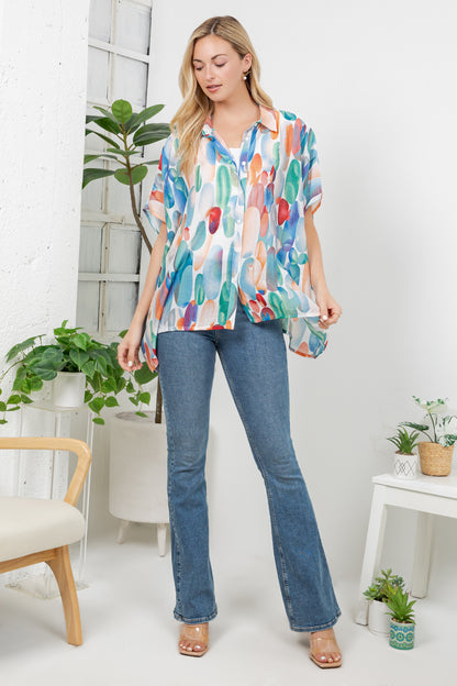 Colorful Water Paint Print Loose Shirt