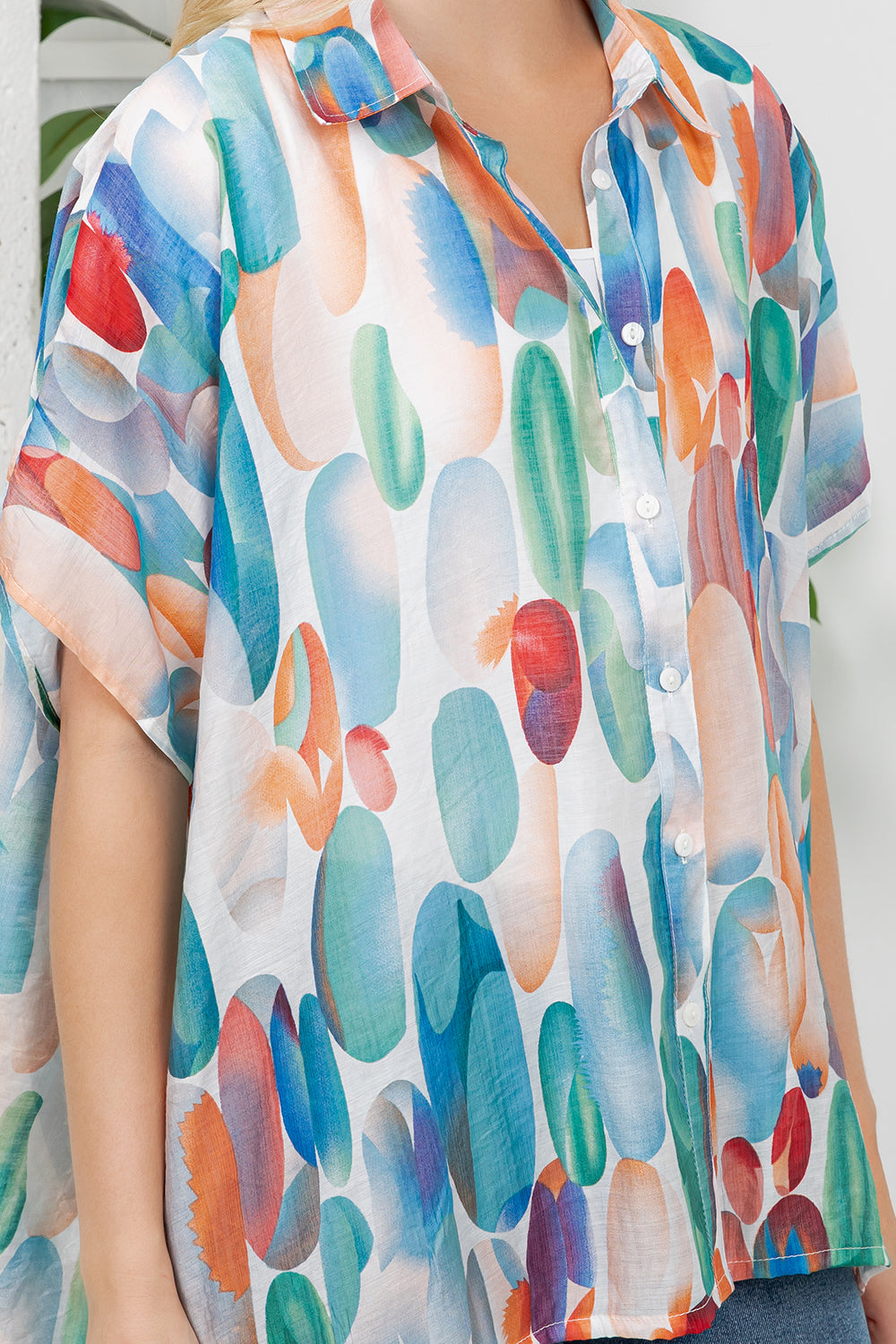 Colorful Water Paint Print Loose Shirt