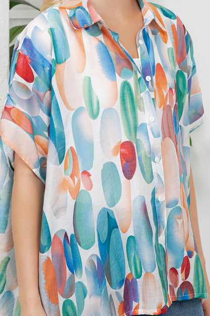 Colorful Water Paint Print Loose Shirt
