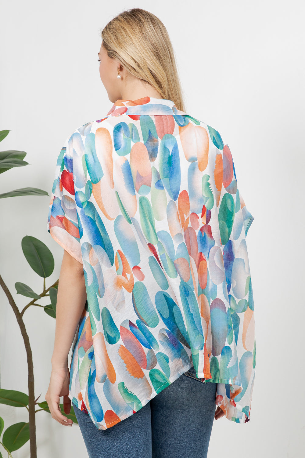 Colorful Water Paint Print Loose Shirt