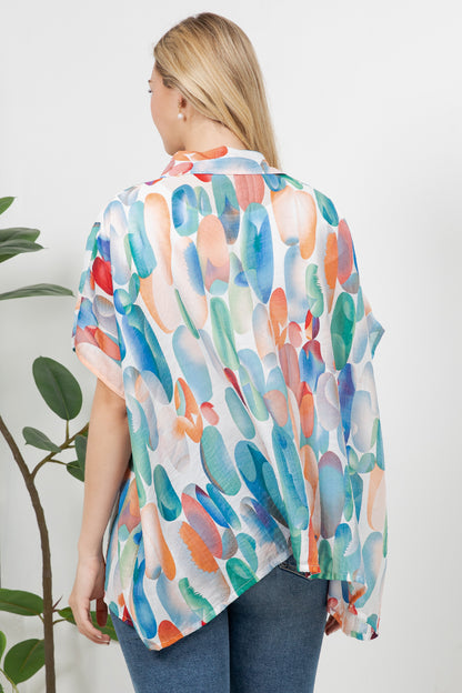 Colorful Water Paint Print Loose Shirt
