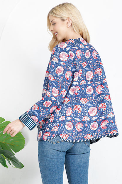 Floral Quilted Cotton Jacket - Blue
