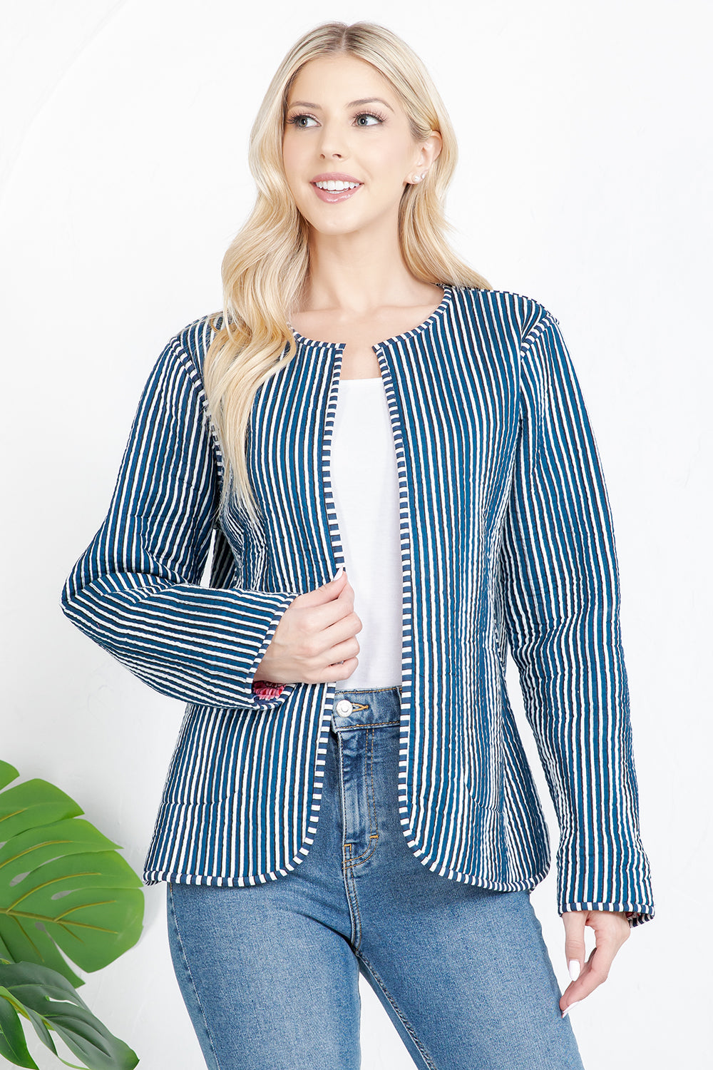 Floral Quilted Cotton Jacket - Blue