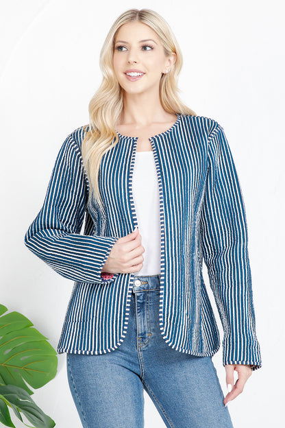 Floral Quilted Cotton Jacket - Blue