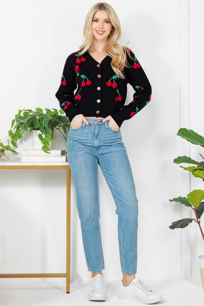 Cherry Jacquard Retro cardigan