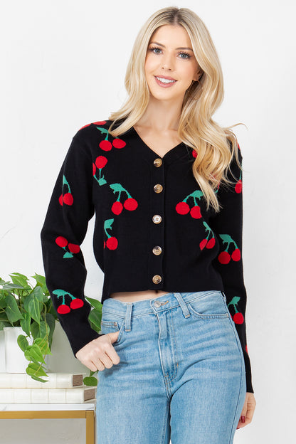 Cherry Jacquard Retro cardigan