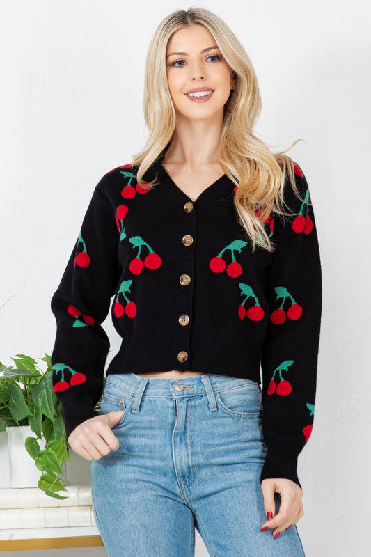 Cherry Jacquard Retro cardigan