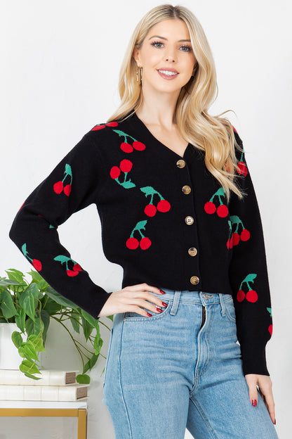 Cherry Jacquard Retro cardigan