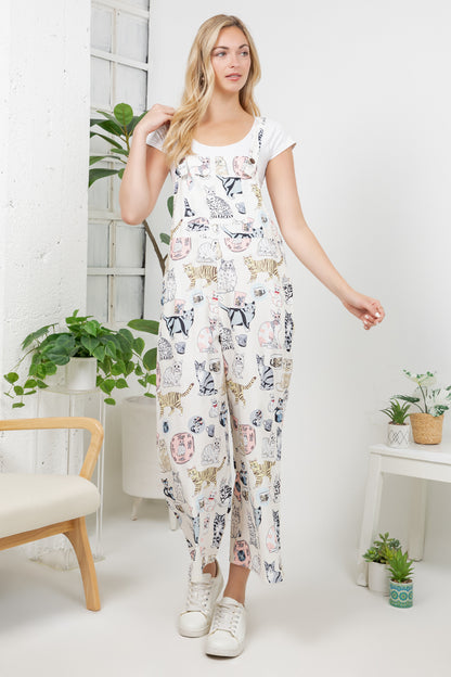 Retro Cats Wide Leg Overall