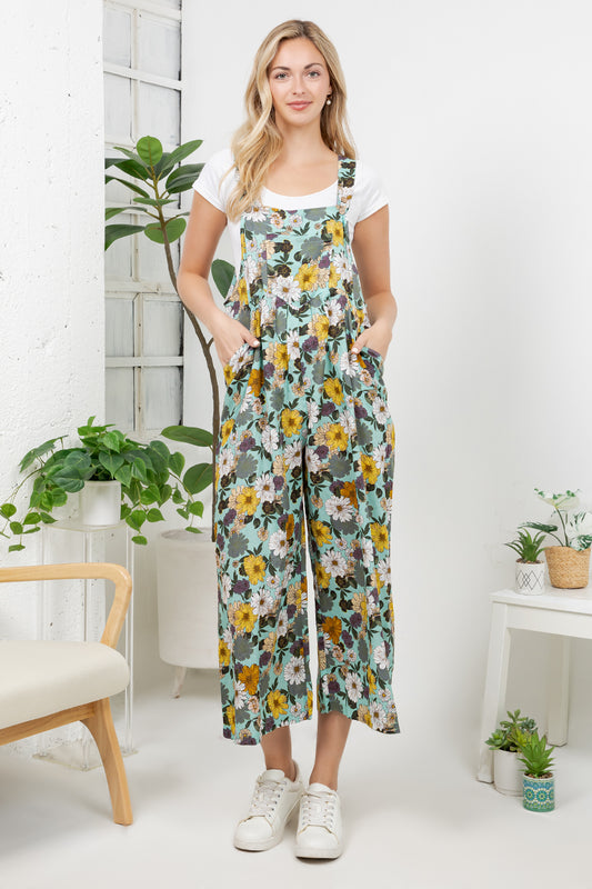 Vintage Floral Print Overall