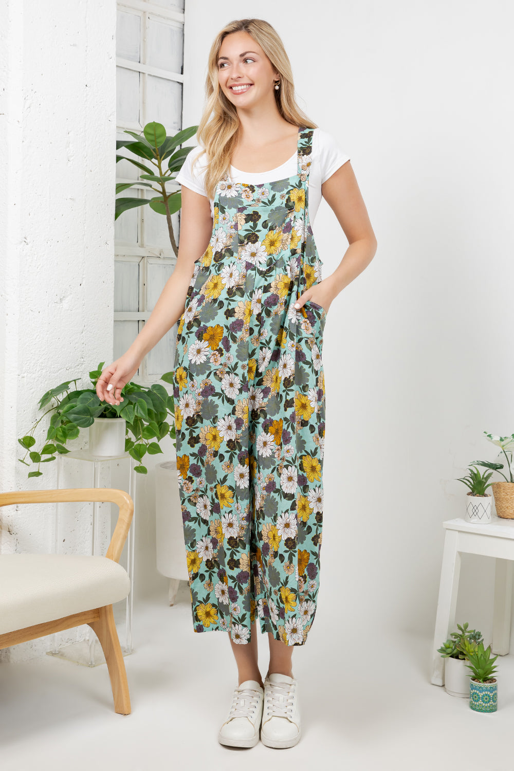 Vintage Floral Print Overall