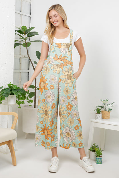 Retro Sunflower Wide Leg Overall