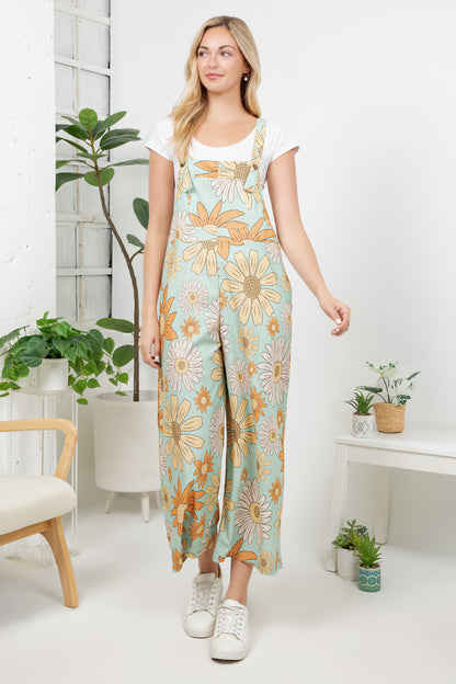 Retro Sunflower Wide Leg Overall