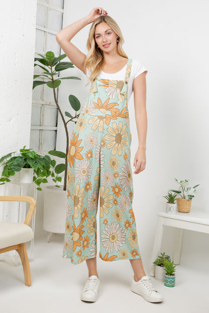 Retro Sunflower Wide Leg Overall