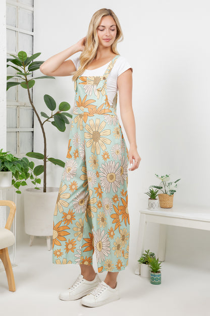Retro Sunflower Wide Leg Overall