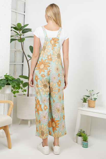 Retro Sunflower Wide Leg Overall