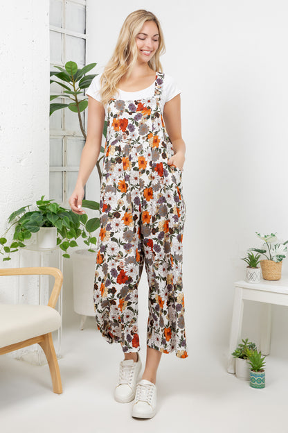 Vintage Floral Print Overall