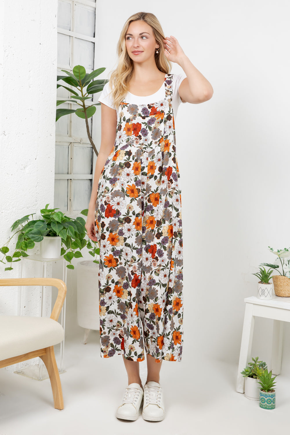 Vintage Floral Print Overall
