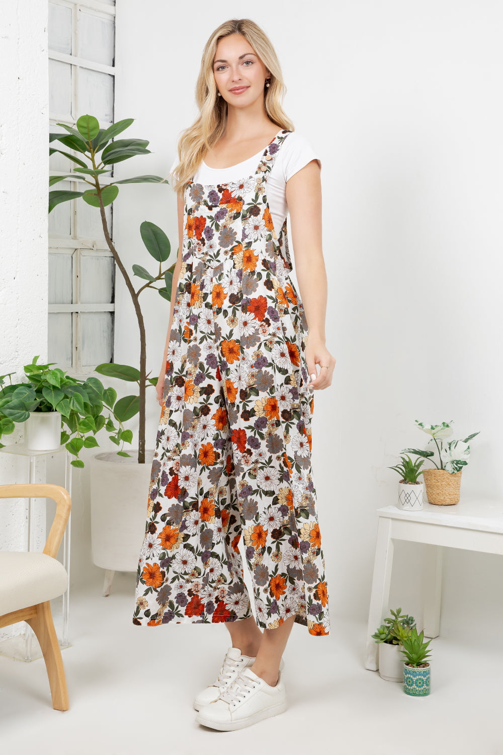 Vintage Floral Print Overall