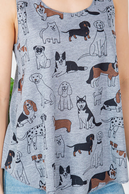 Variety Of Dog Print Graphic Tanktop