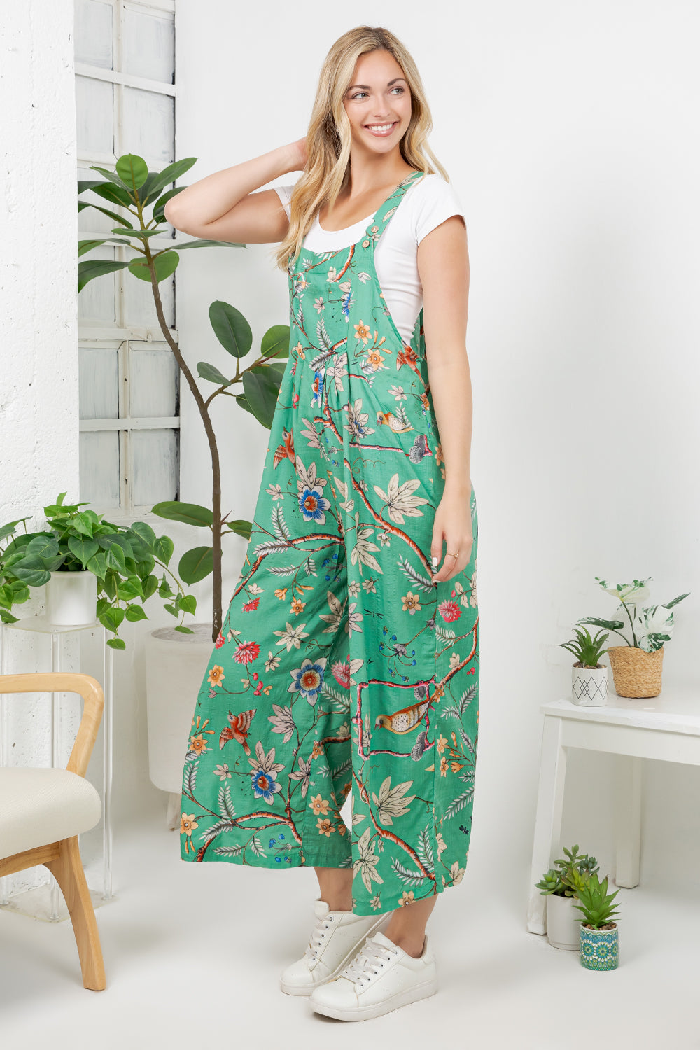 Floral Birds Print Overall