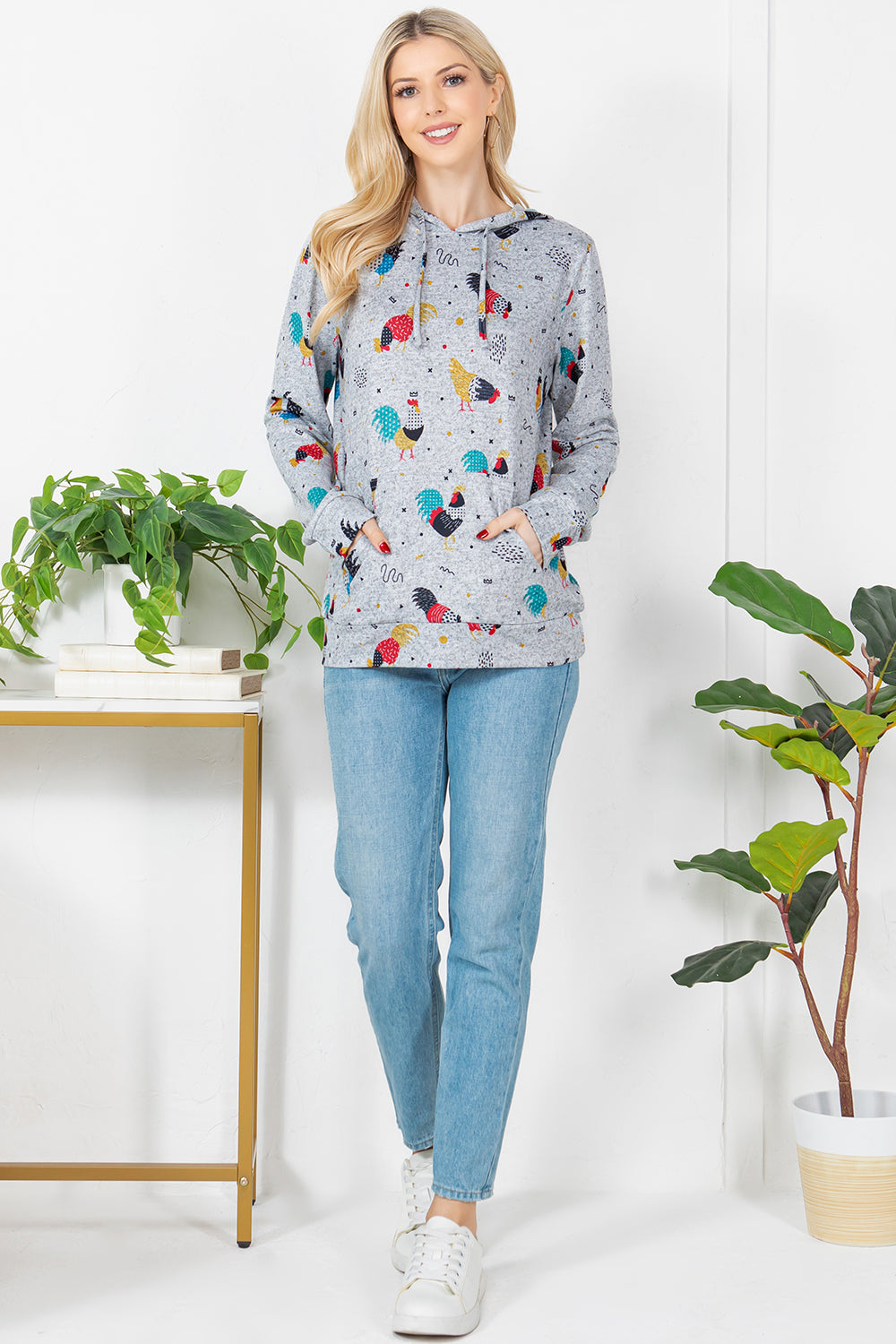 Colorful Rooster Print Hoodie