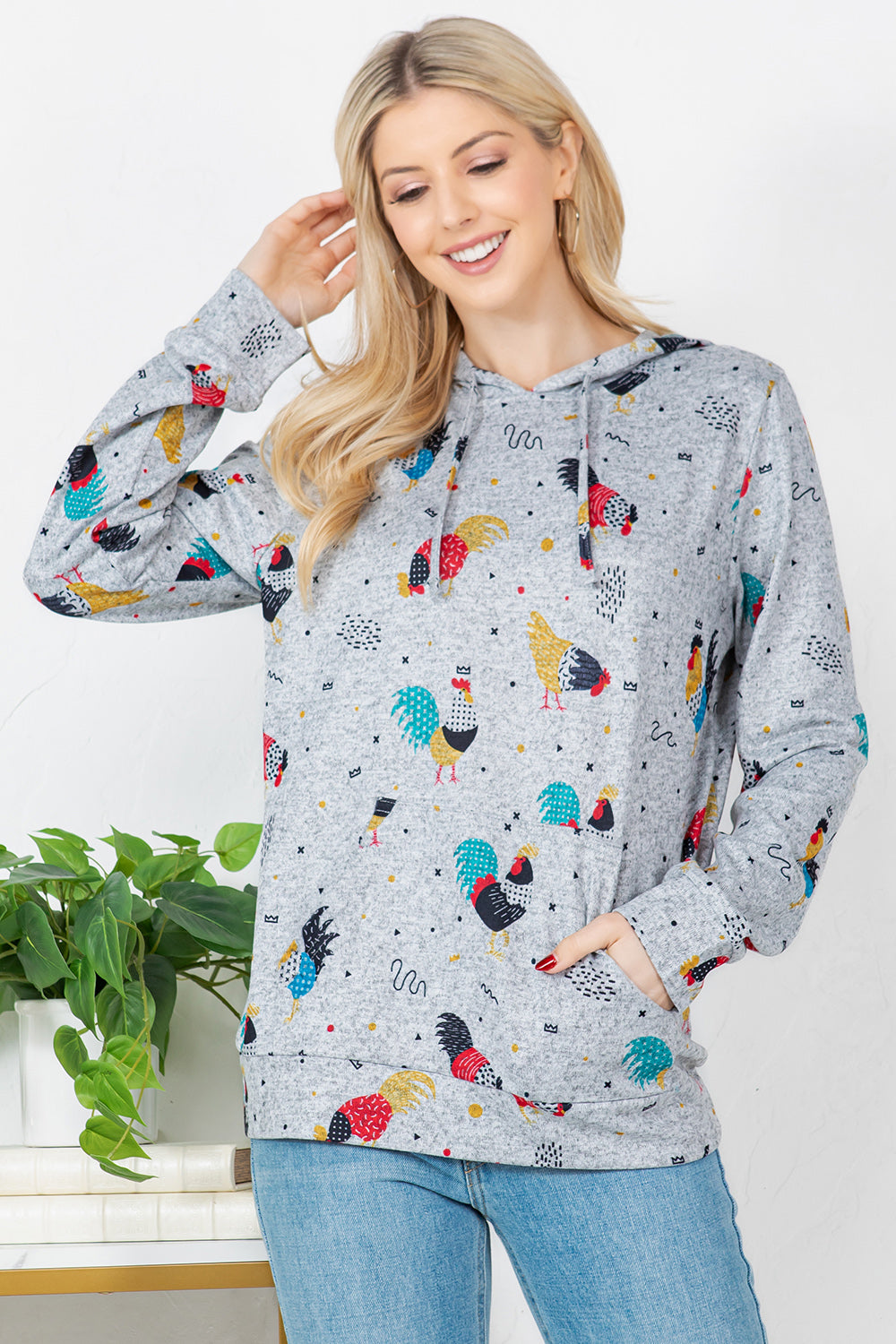 Colorful Rooster Print Hoodie