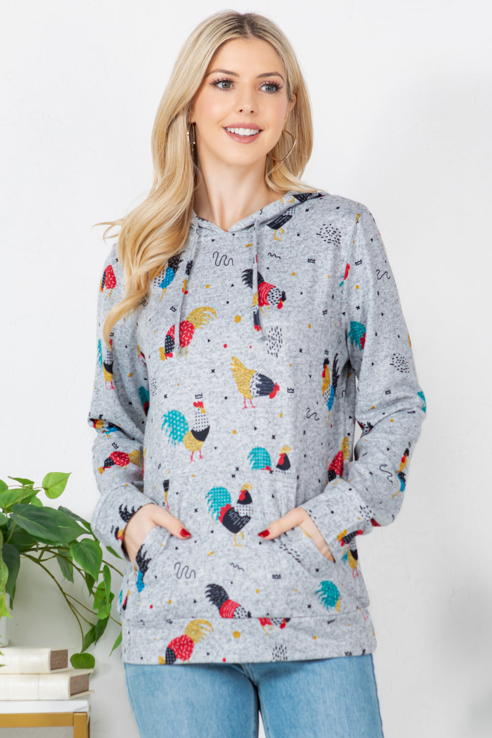 Colorful Rooster Print Hoodie