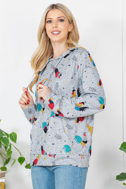 Colorful Rooster Print Hoodie