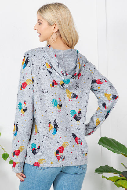 Colorful Rooster Print Hoodie