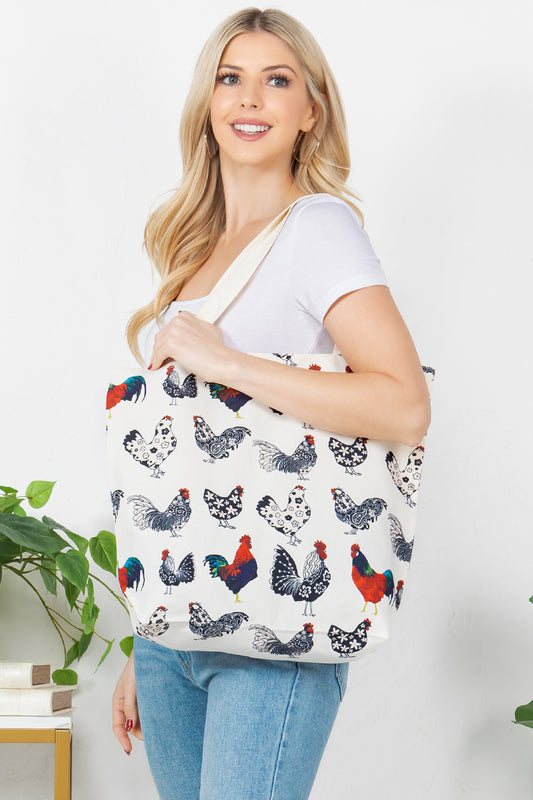 Colorful Chicken Print Canvas Tote bag