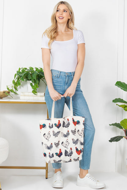 Colorful Chicken Print Canvas Tote bag