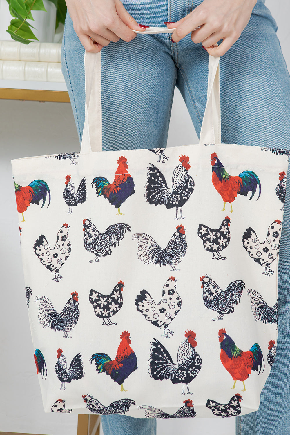 Colorful Chicken Print Canvas Tote bag