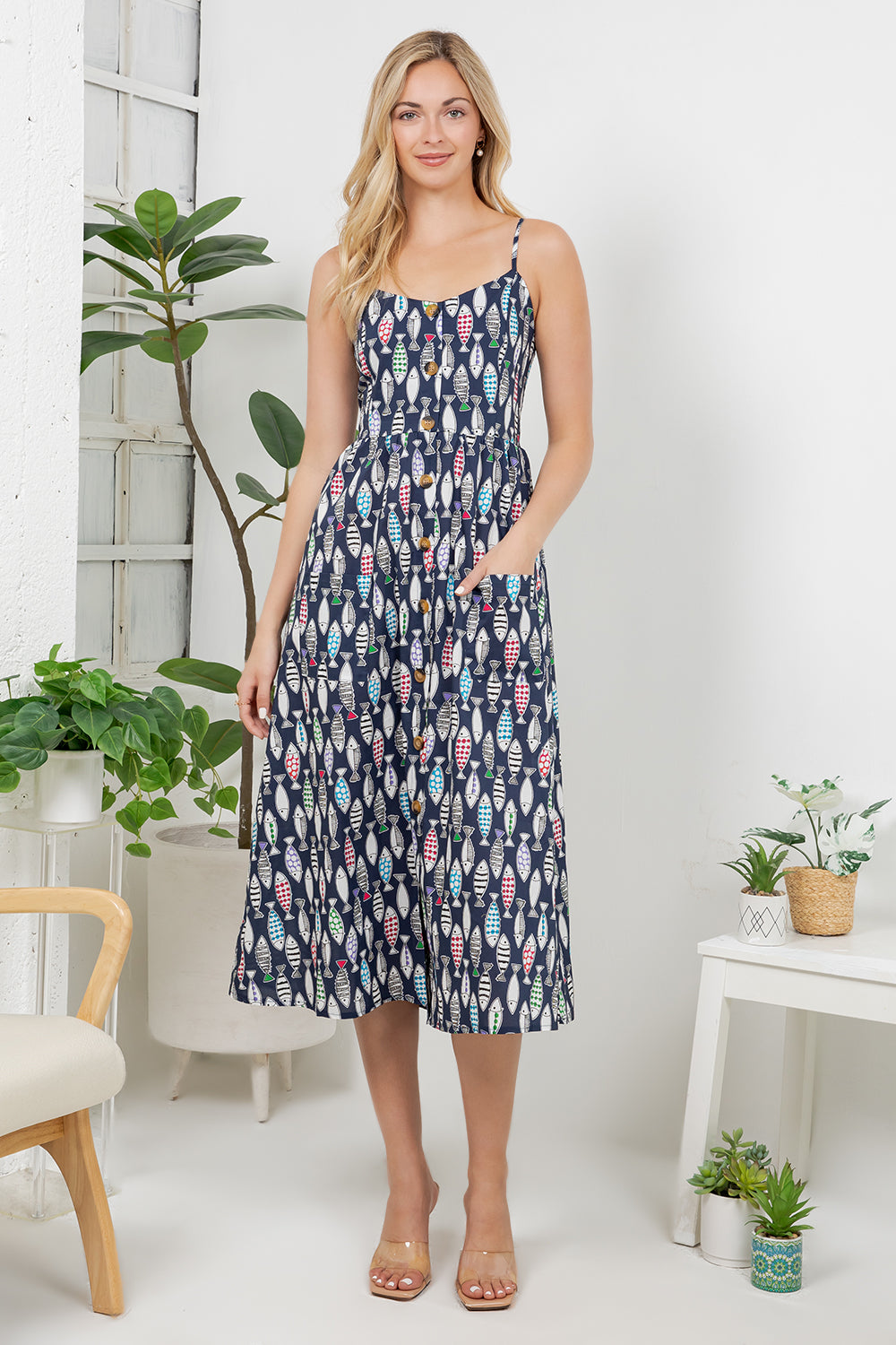 Sea Of Fish Print Cami Dress – LA Soul Inc.