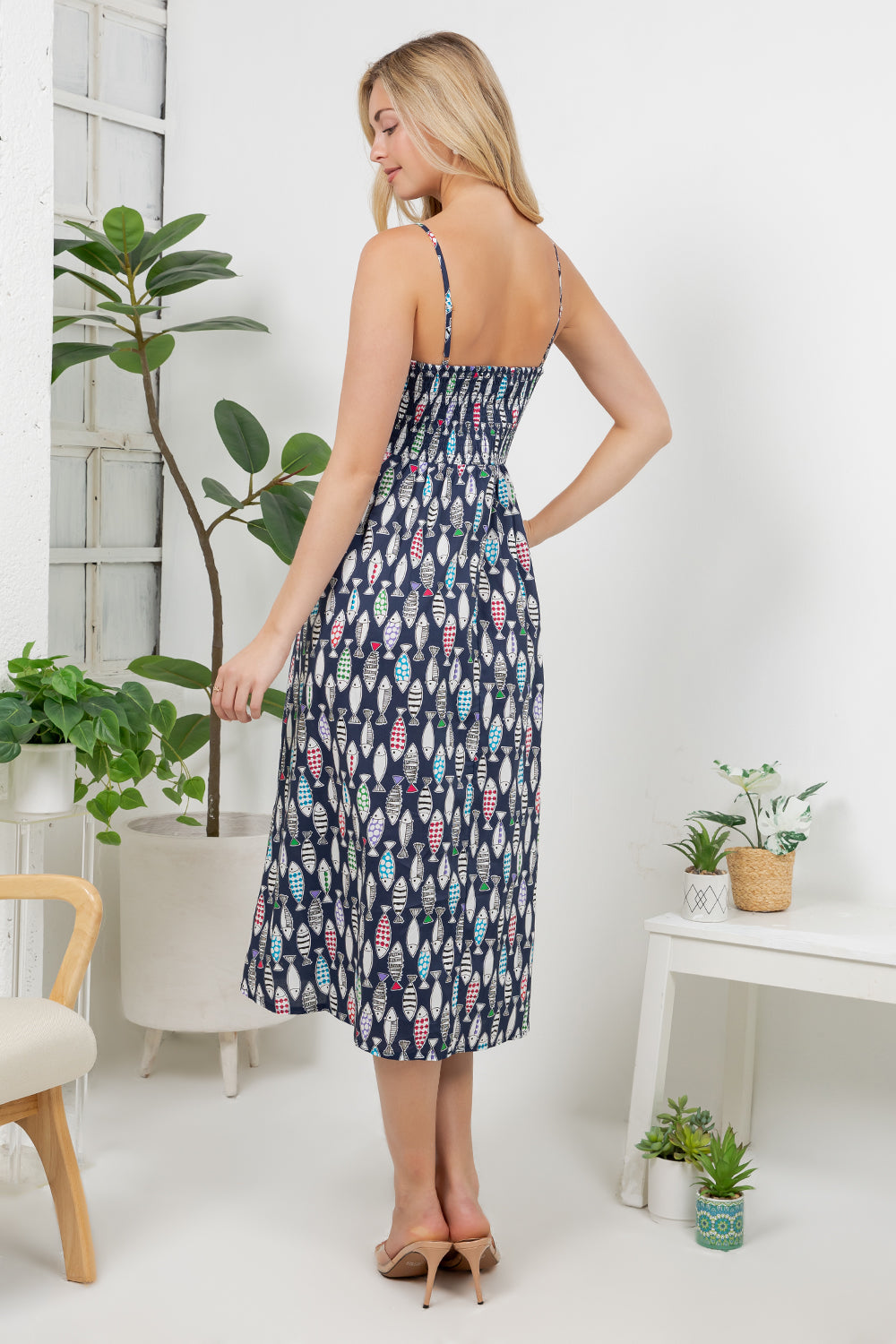 Sea Of Fish Print Cami Dress