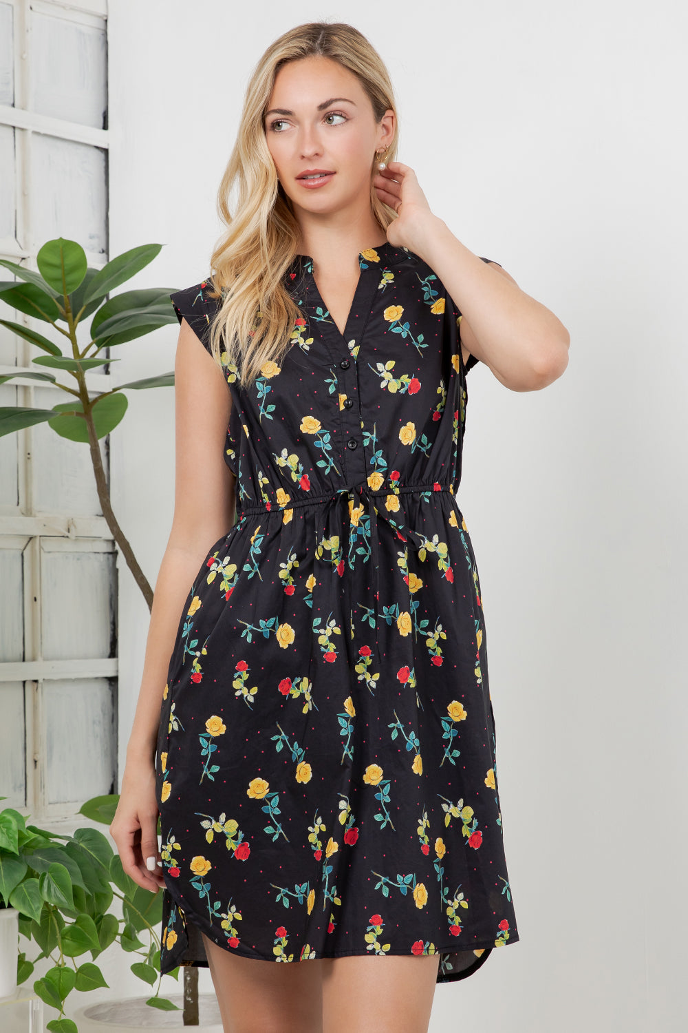 Color Rose With Stem Print Dress